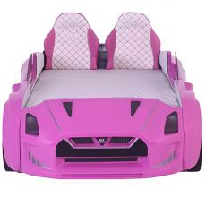 Дитяче ліжко машина GTR Pink 190х90 см з підсвіткою, музикою, шкіряний салон, пультом